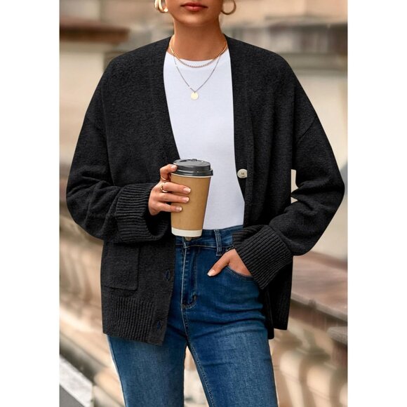 Women's 2025 Oversized Cardigan Sweaters Trendy Chunky Knit Long Sleeve V Neck B - Picture 8 of 8